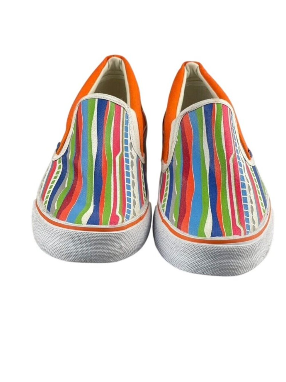 Vintage Makaveli Branded Mens Orange Multicolor Striped Slip-On Sneakers Size 13 - Picture 2 of 13